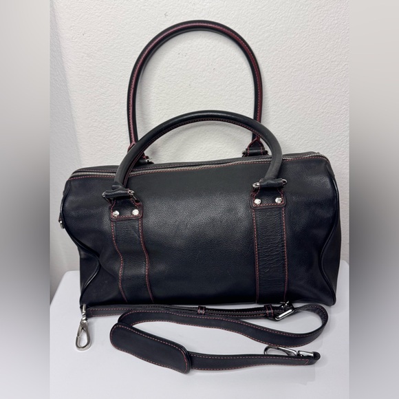 MCM Boston bag with Strap and COA Black leather red stitching - Picture 7 of 17